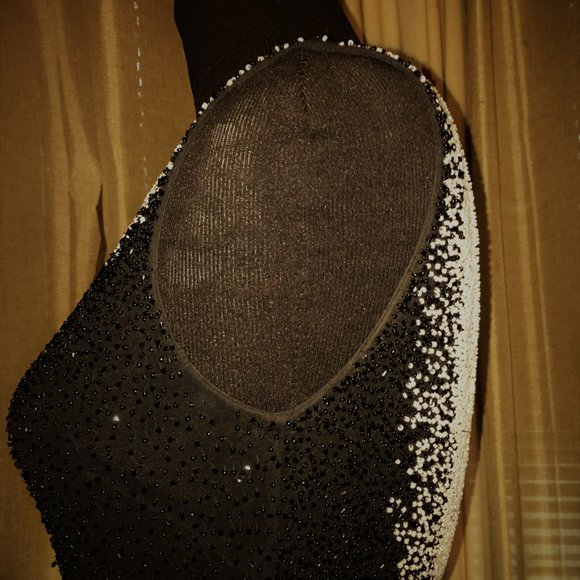 Jovani Black & White Beaded V back Mermaid Dress - Picture 6 of 11